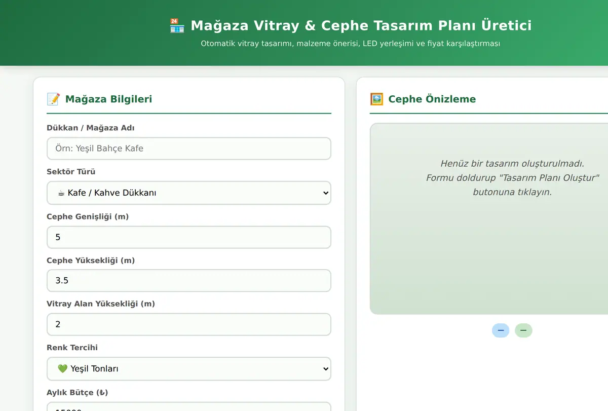 Mağaza Vitray & Cephe Tasarım Planı Üretici ekran görüntüsü