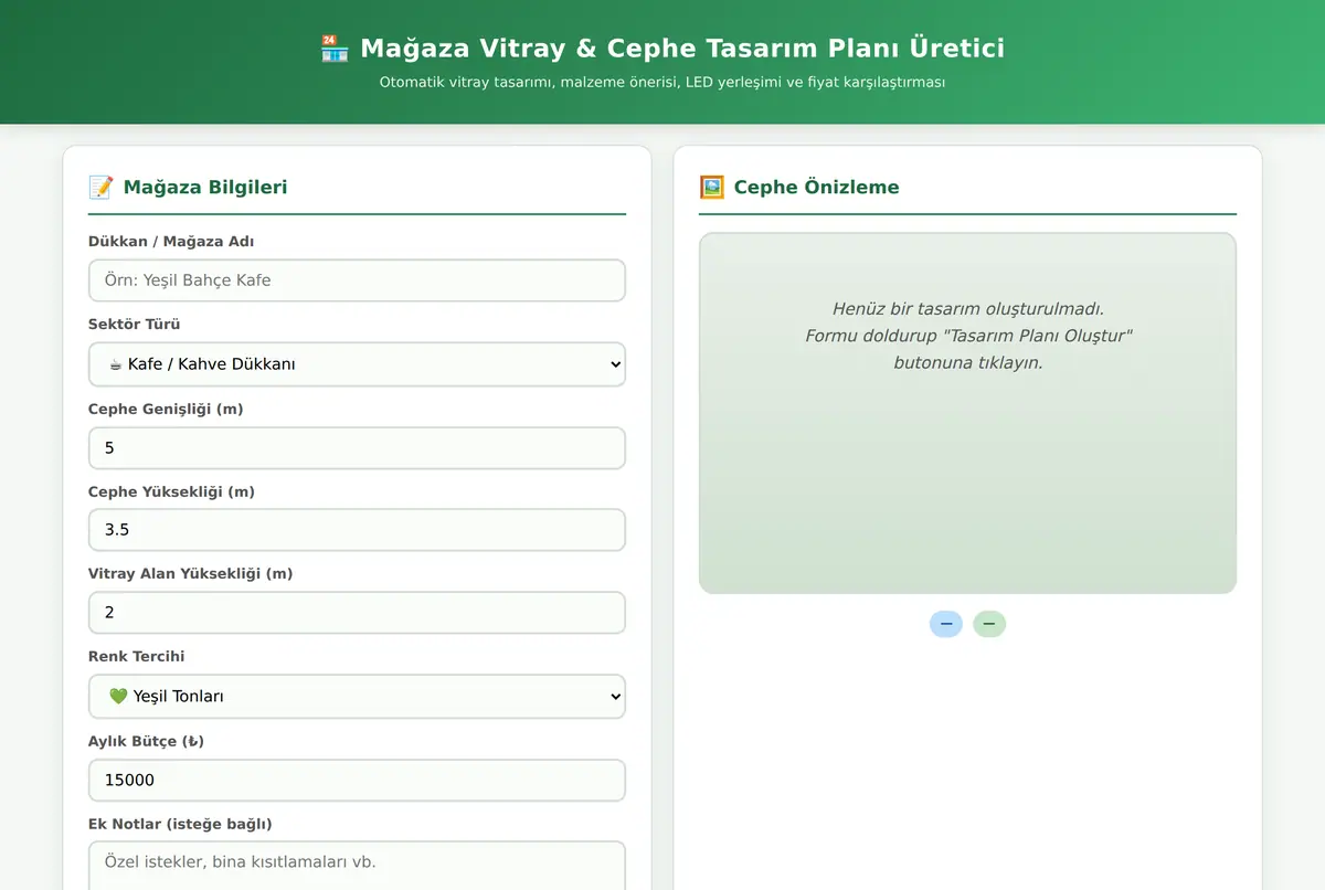 Mağaza Vitray & Cephe Tasarım Planı Üretici ekran görüntüsü 2