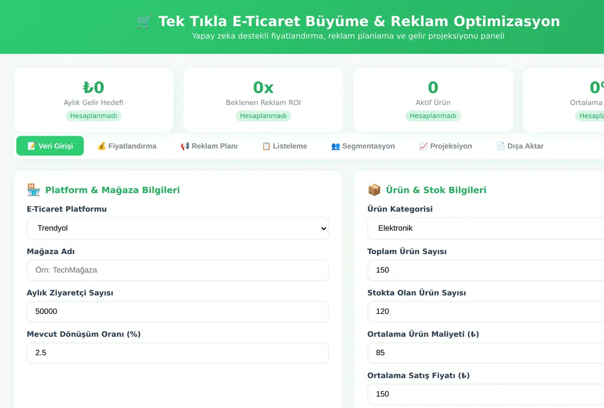 Tek Tıkla E-Ticaret Büyüme & Reklam Optimizasyon ekran görüntüsü