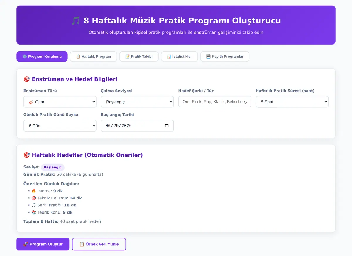 8 Haftalık Müzik Pratik Programı Oluşturucu ekran görüntüsü 3