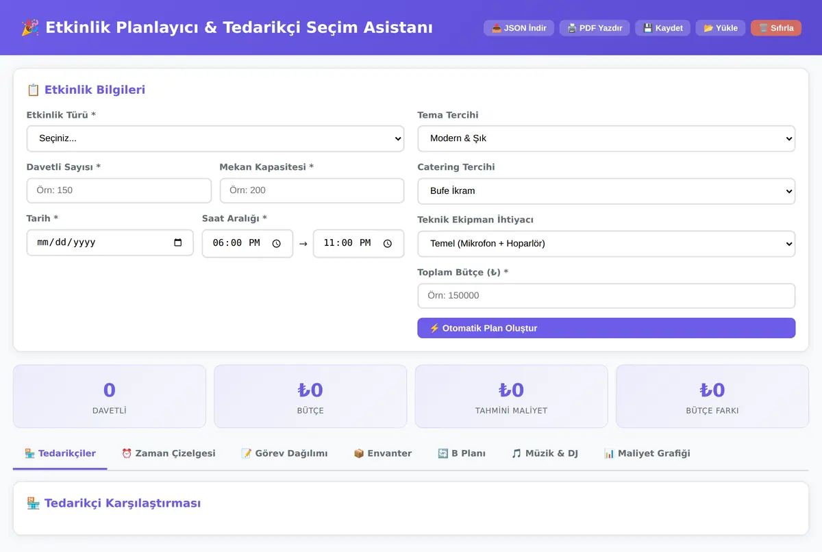 Etkinlik Planlayıcı & Tedarikçi Seçim Asistanı ekran görüntüsü 3