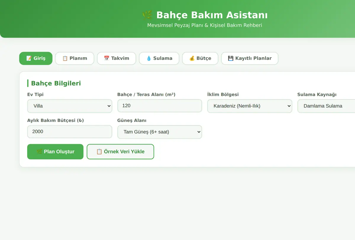 Bahçe Bakım Asistanı - Mevsimsel Peyzaj Planı ekran görüntüsü