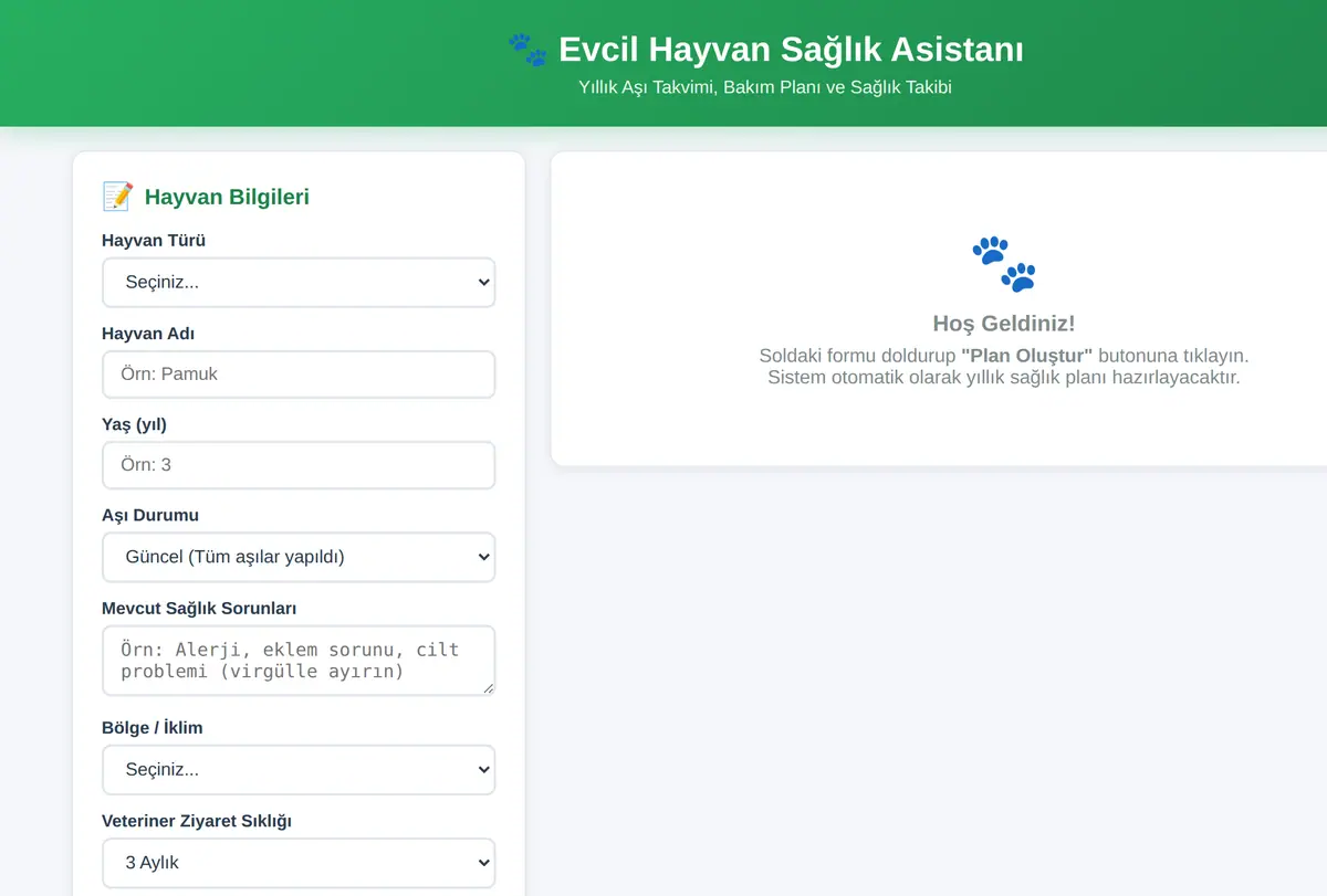 Evcil Hayvan Sağlık Asistanı - Yıllık Takvim ekran görüntüsü