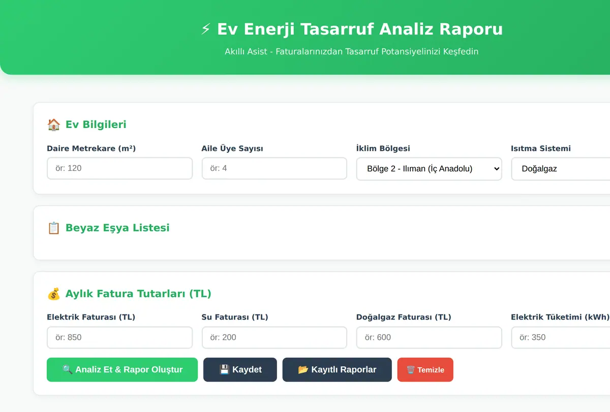 Ev Enerji Tasarruf Analiz Raporu - Akıllı Asist ekran görüntüsü