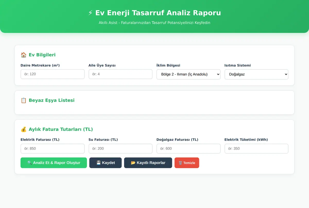 Ev Enerji Tasarruf Analiz Raporu - Akıllı Asist ekran görüntüsü 3