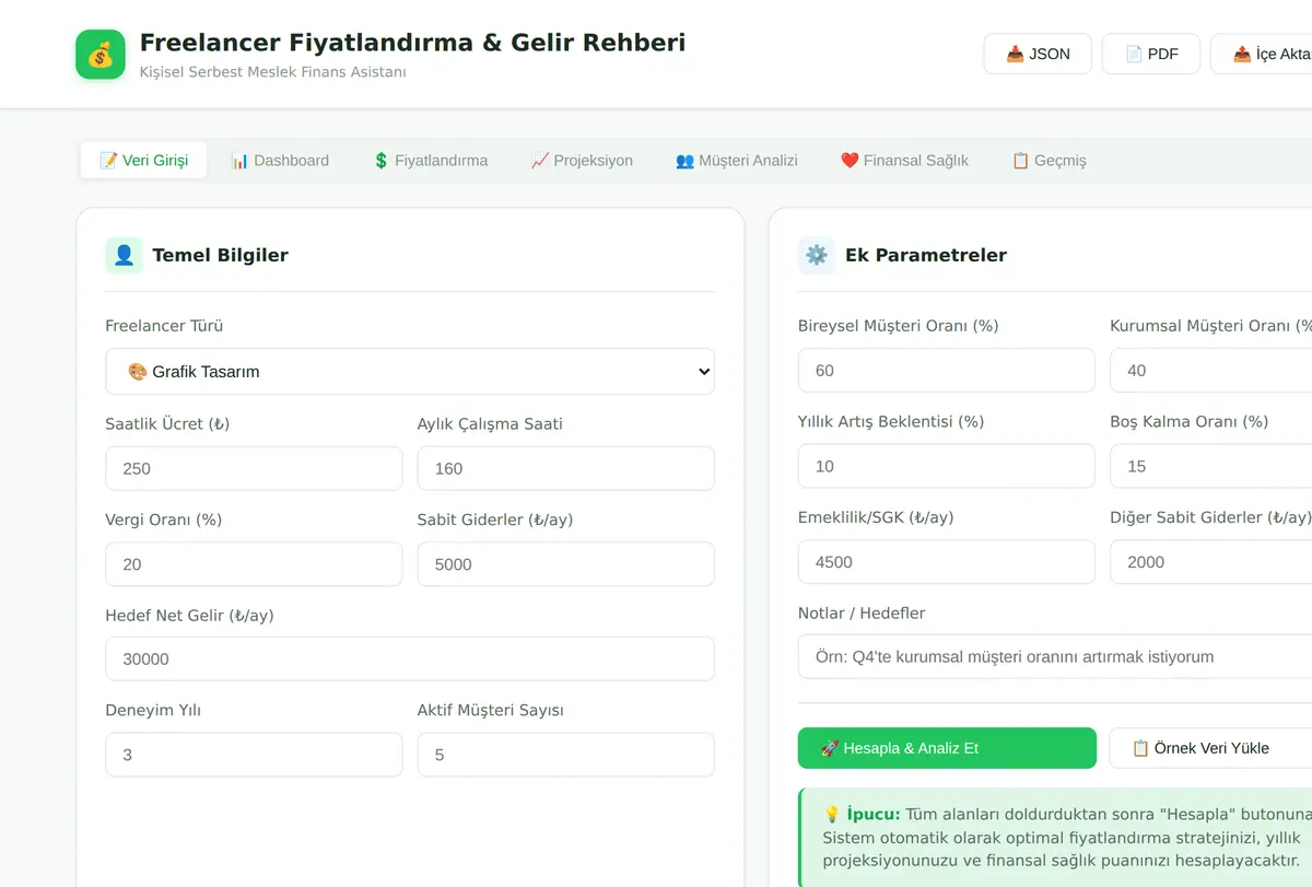 Freelancer Fiyatlandırma & Gelir Rehberi ekran görüntüsü