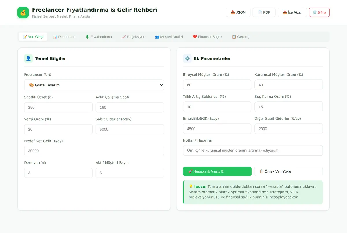 Freelancer Fiyatlandırma & Gelir Rehberi ekran görüntüsü 2