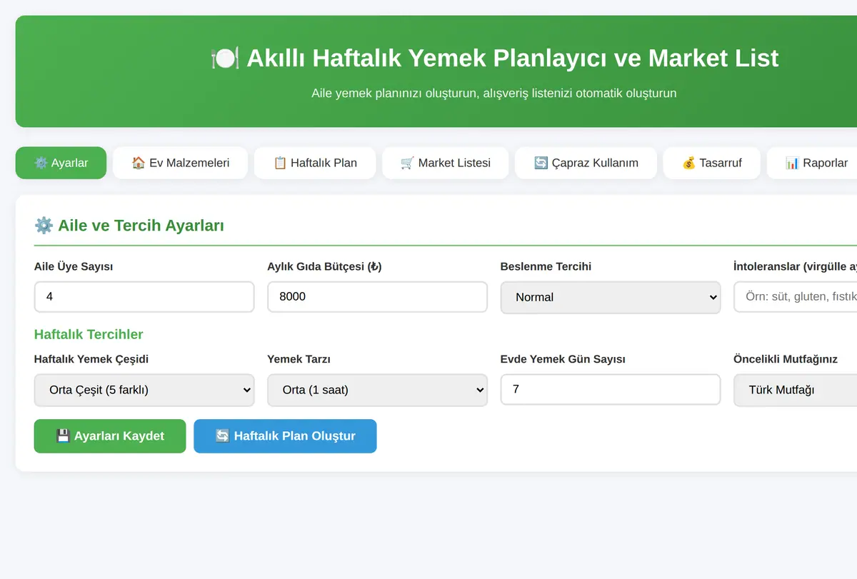 Akıllı Haftalık Yemek Planlayıcı ve Market List ekran görüntüsü