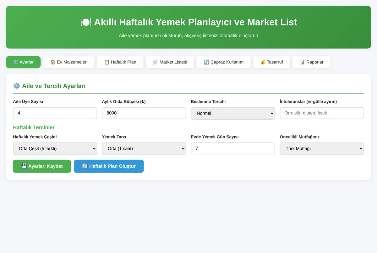 Akıllı Haftalık Yemek Planlayıcı ve Market List ekran görüntüsü 3