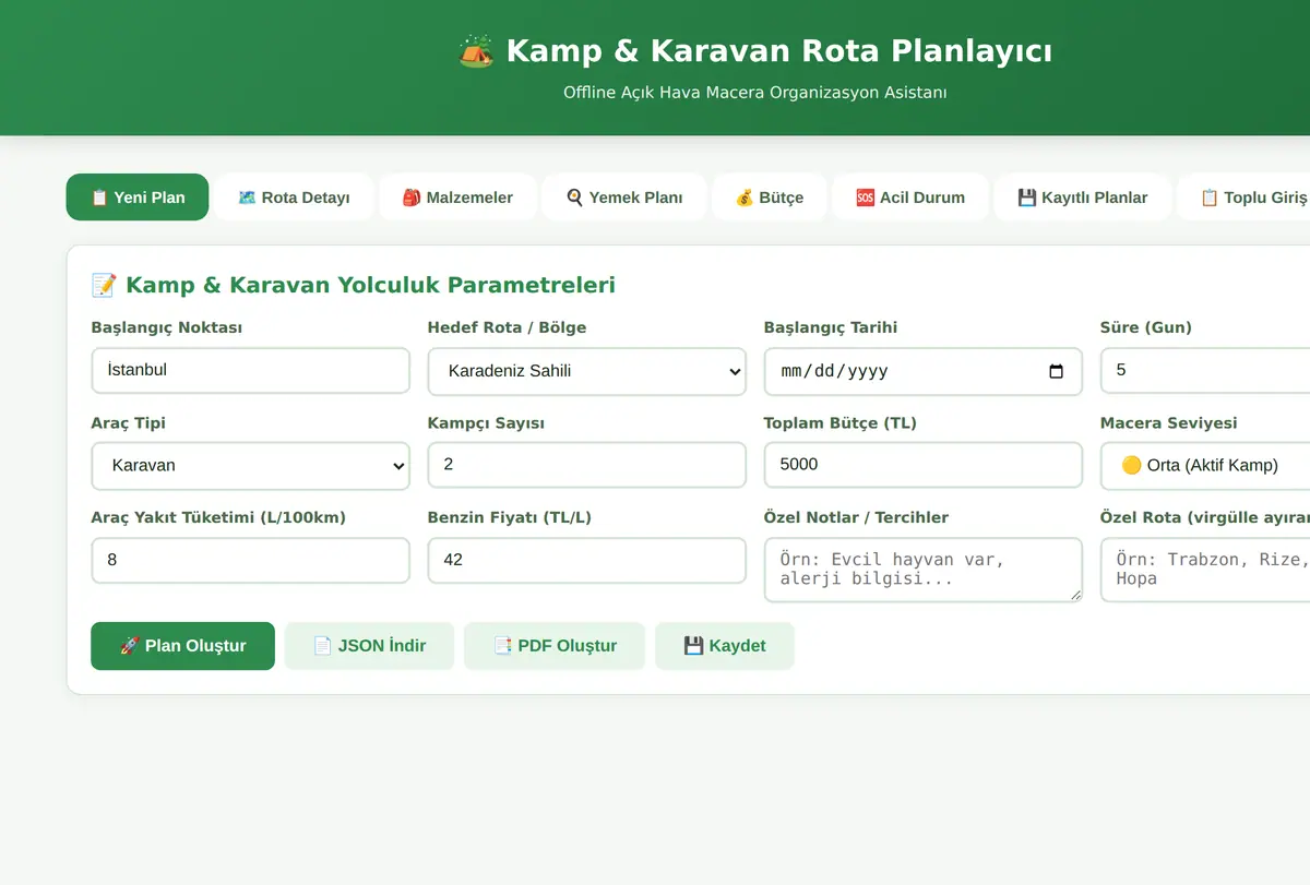 Kamp & Karavan Rota Planlayıcı - Offline Asistan ekran görüntüsü