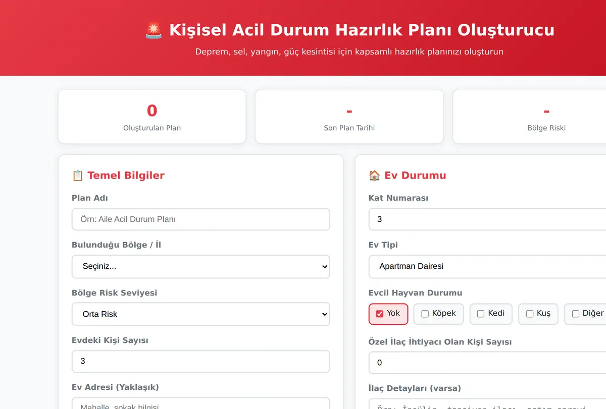 Kişisel Acil Durum Hazırlık Planı Oluşturucu ekran görüntüsü