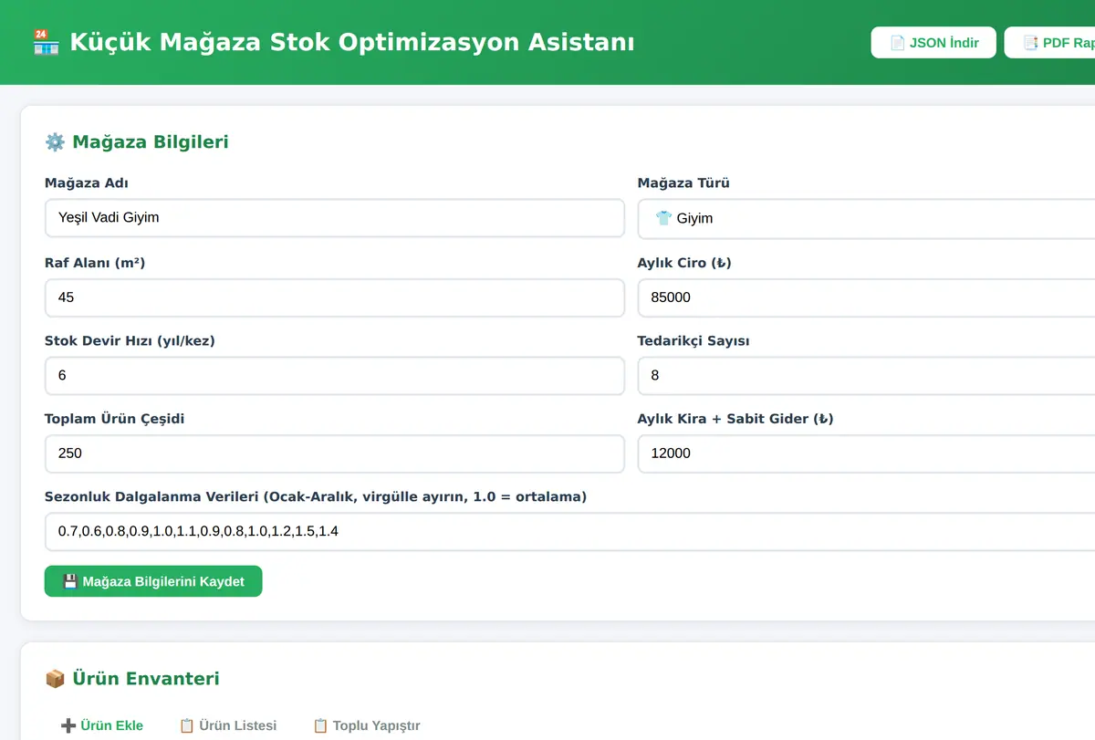 Küçük Mağaza Stok Optimizasyon Asistanı ekran görüntüsü