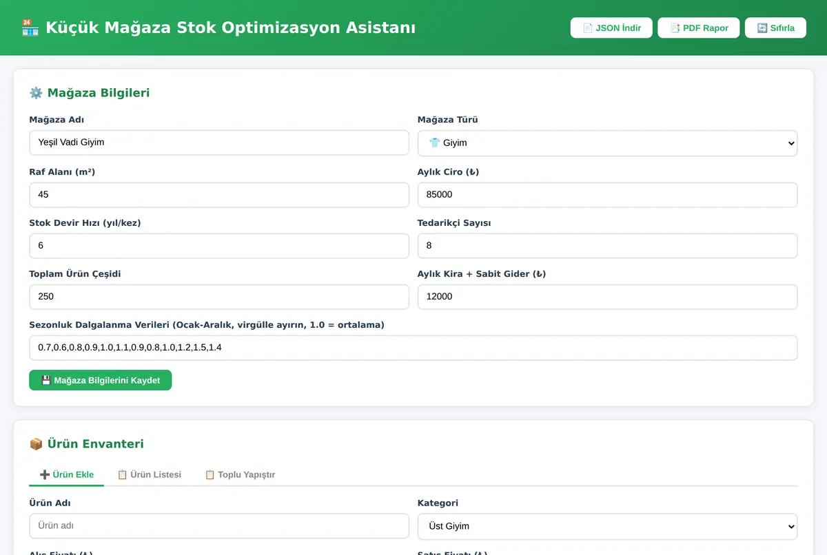 Küçük Mağaza Stok Optimizasyon Asistanı ekran görüntüsü 2