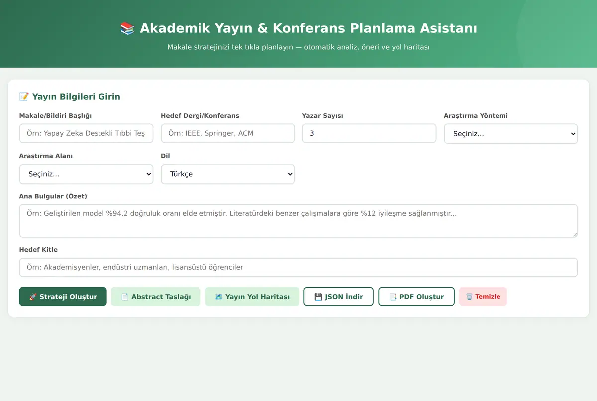 Akademik Yayın & Konferans Planlama Asistanı ekran görüntüsü 2