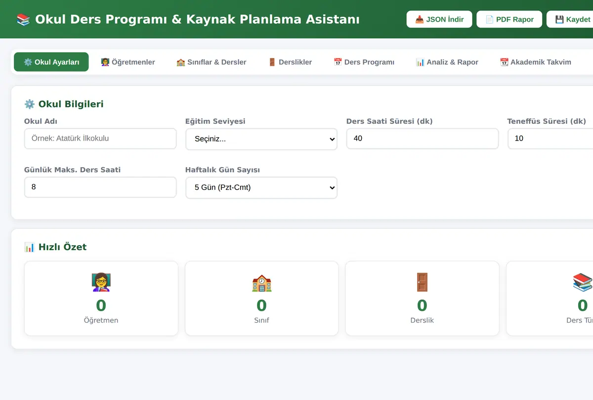 Okul Ders Programı & Kaynak Planlama Asistanı ekran görüntüsü