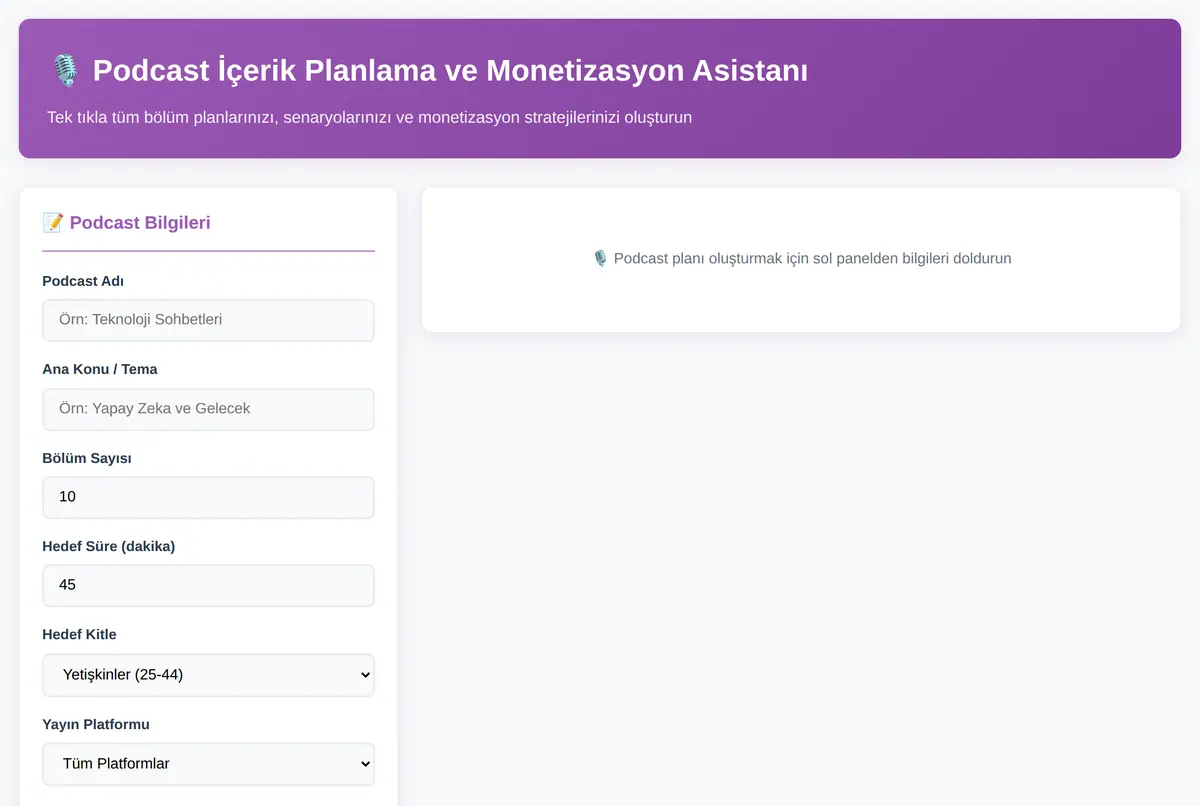 Podcast İçerik Planlama ve Monetizasyon Asistanı ekran görüntüsü 2
