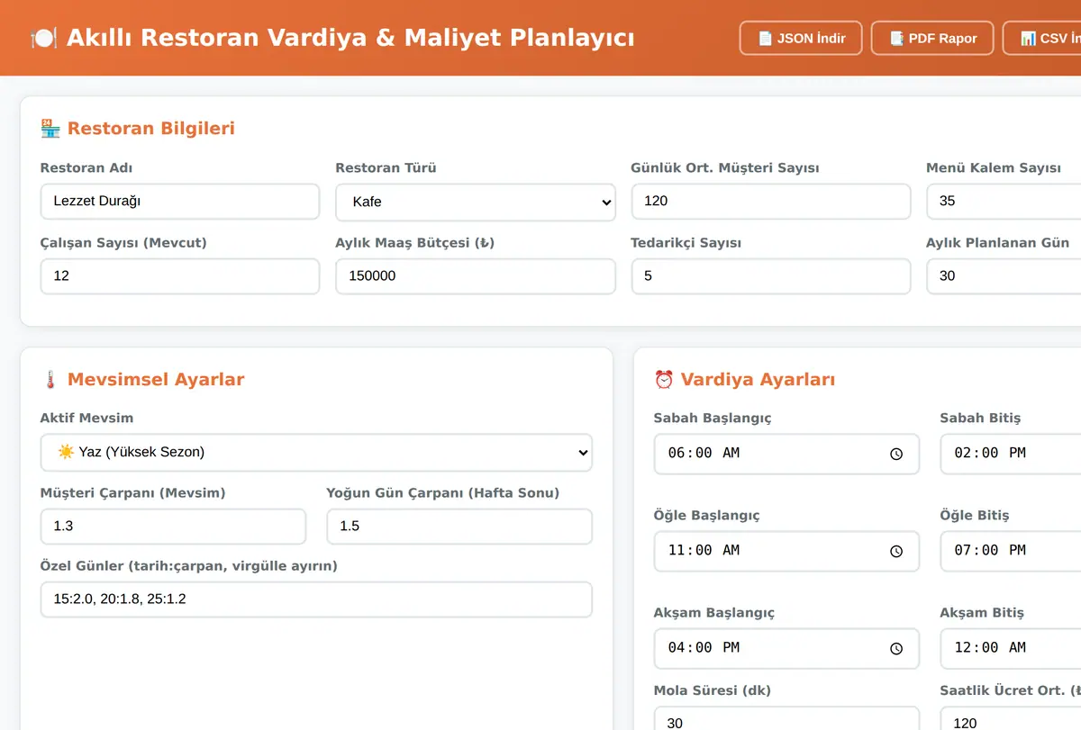Akıllı Restoran Vardiya & Maliyet Planlayıcı ekran görüntüsü