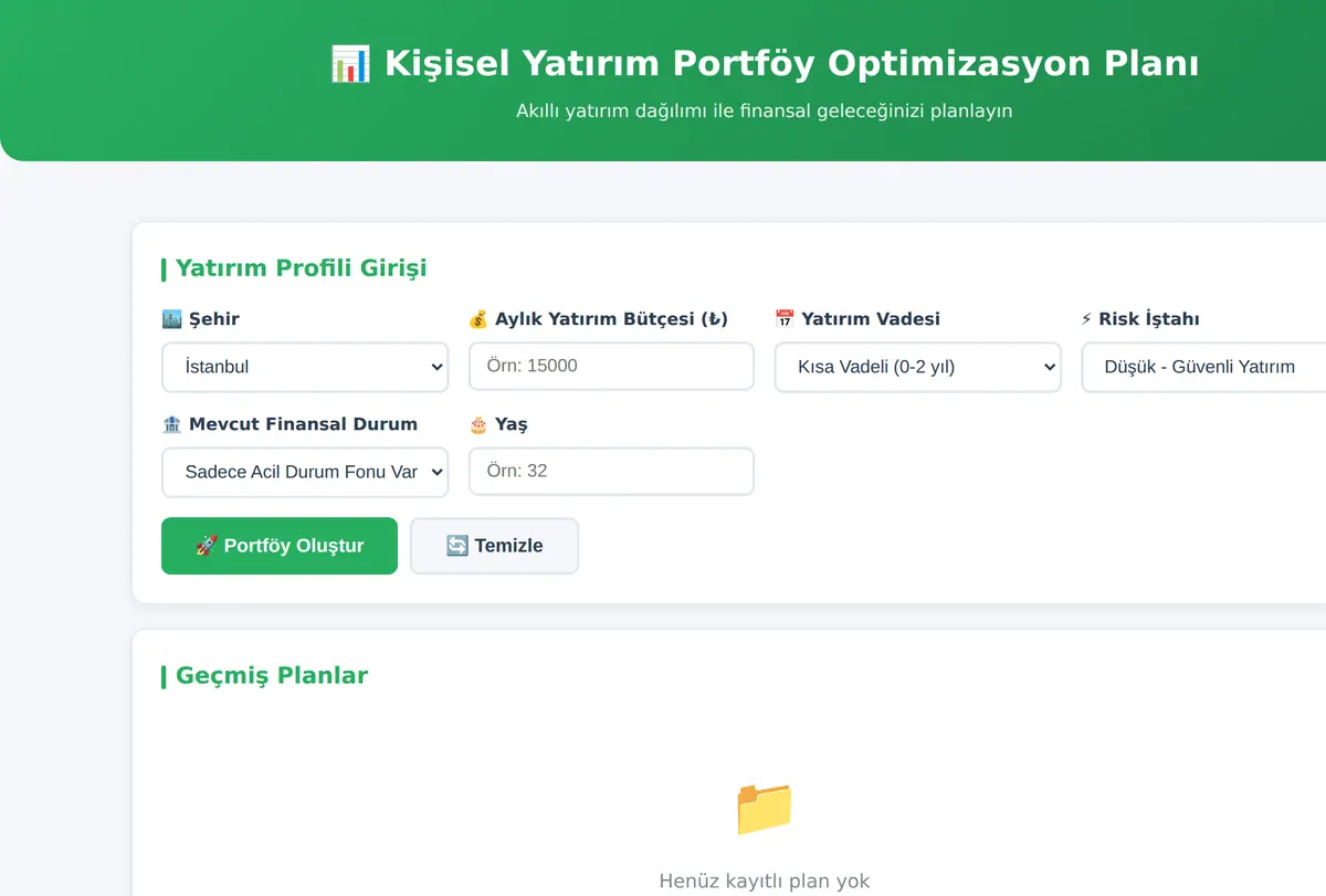 Kişisel Yatırım Portföy Optimizasyon Planı ekran görüntüsü