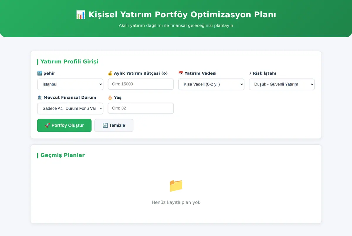 Kişisel Yatırım Portföy Optimizasyon Planı ekran görüntüsü 2