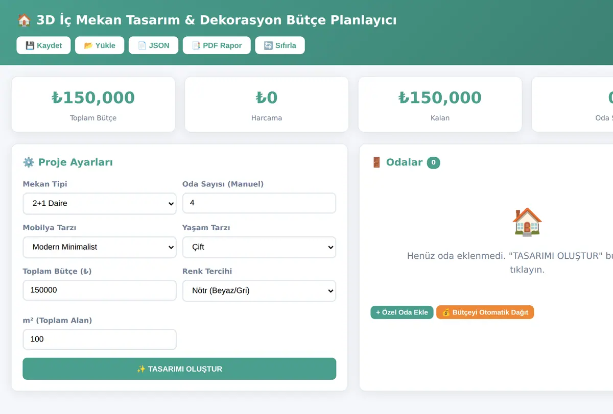 3D İç Mekan Tasarım & Dekorasyon Bütçe Planlayıcı ekran görüntüsü
