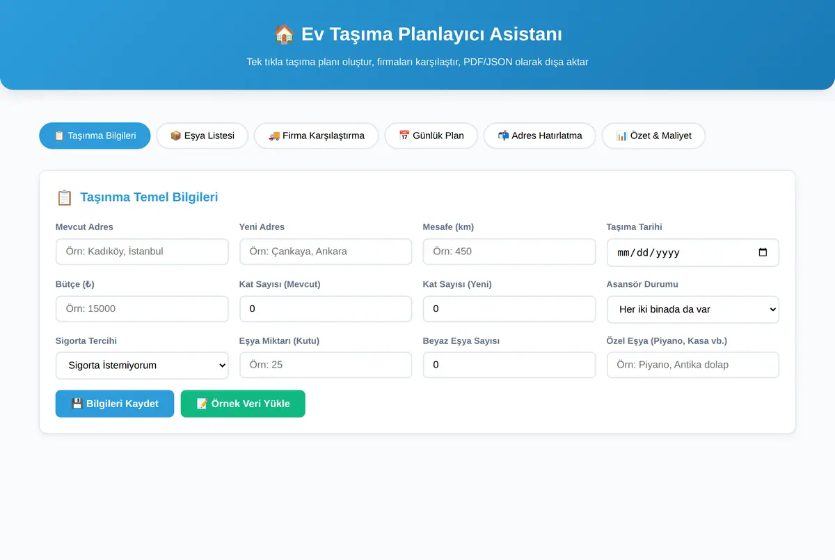 Ev Taşıma Planlayıcı Asistanı - PDF+JSON Çıktı ekran görüntüsü 3