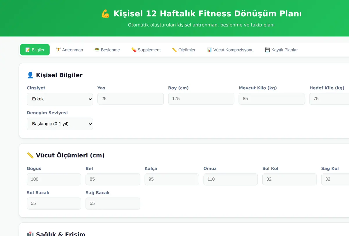 Kişisel 12 Haftalık Fitness Dönüşüm Planı ekran görüntüsü