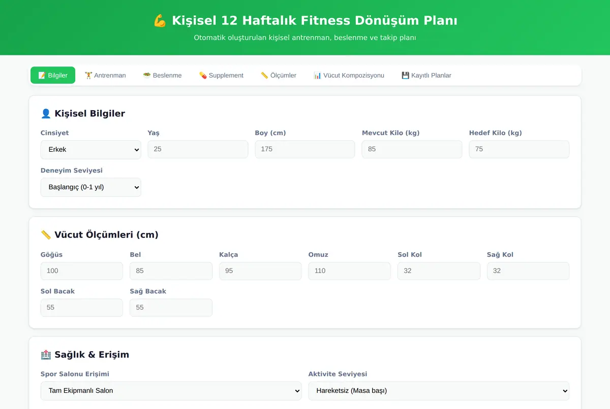 Kişisel 12 Haftalık Fitness Dönüşüm Planı ekran görüntüsü 2