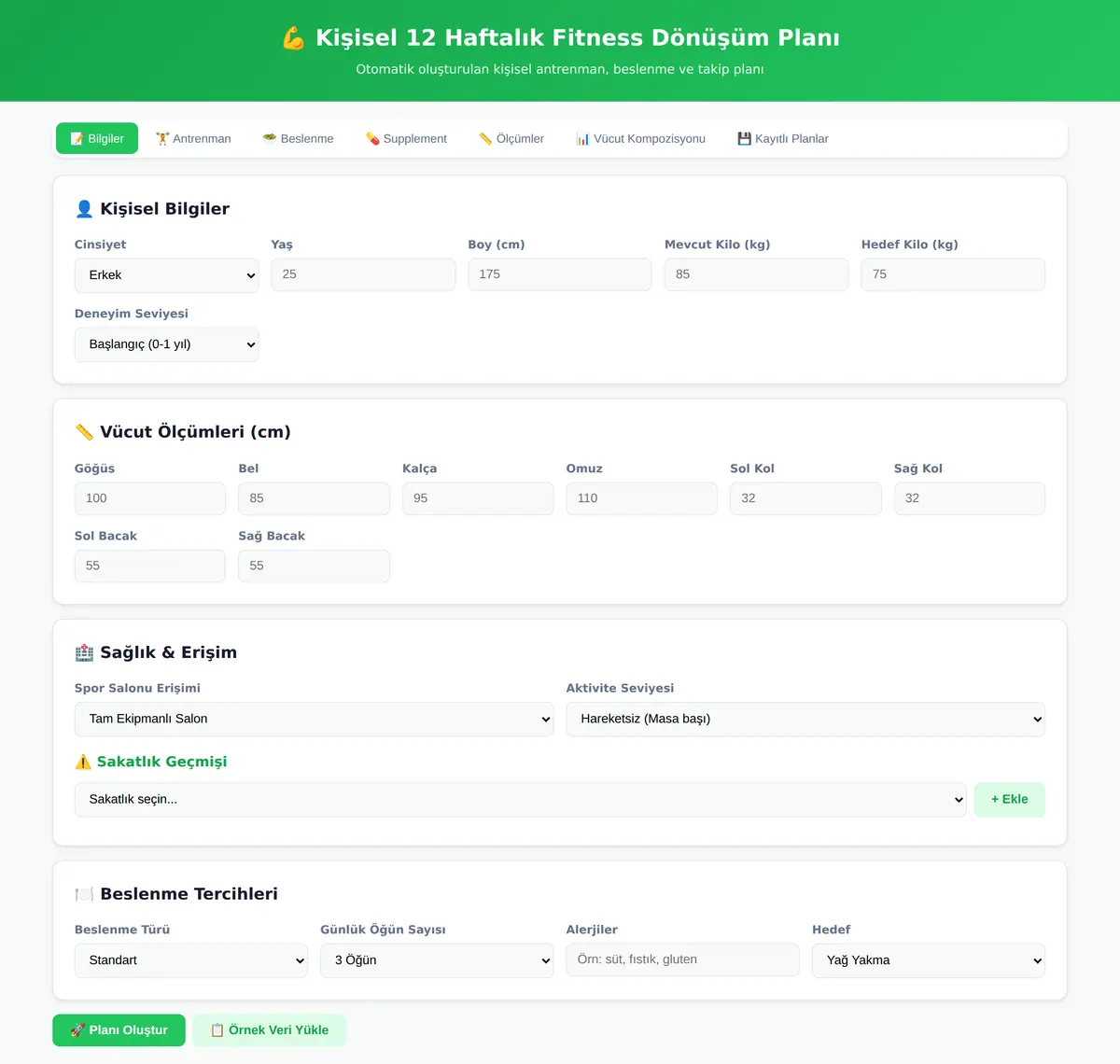 Kişisel 12 Haftalık Fitness Dönüşüm Planı ekran görüntüsü 3