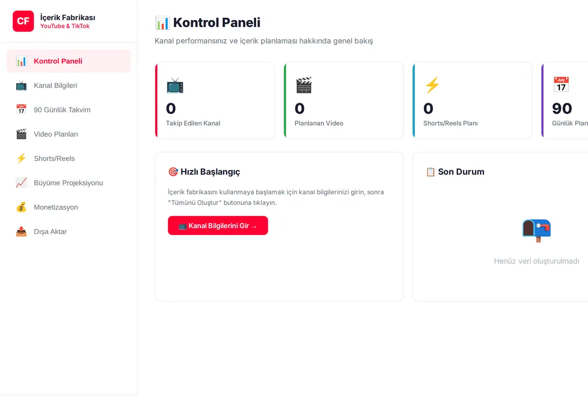 YouTube & TikTok İçerik Fabrikası - 90 Günlük Plan ekran görüntüsü