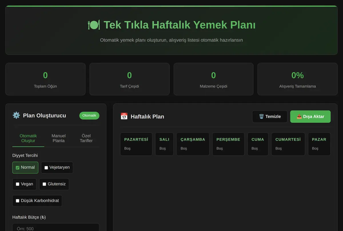 Tek Tıkla Haftalık Yemek Planı ve Alışveriş Listesi ekran görüntüsü 2