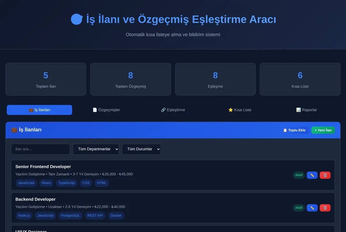 İş İlanı ve Özgeçmiş Eşleştirme Aracı ekran görüntüsü 2