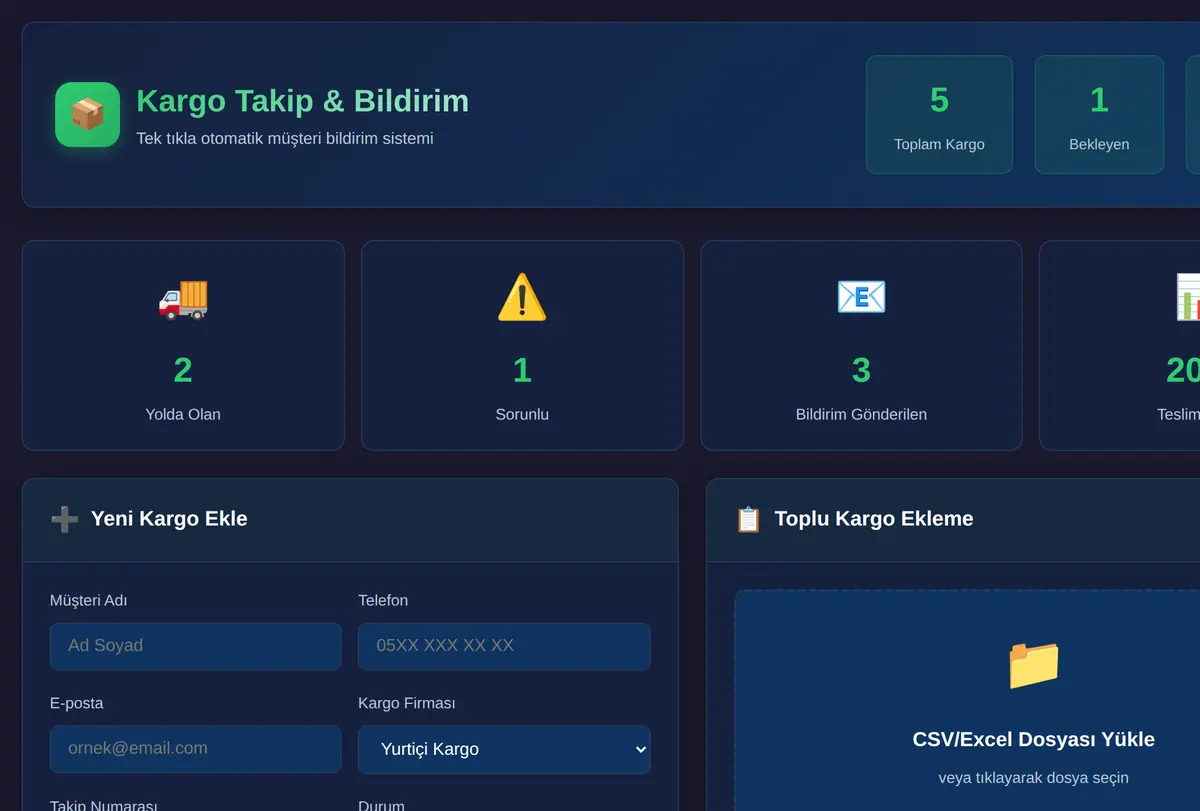 Tek Tıkla Kargo Takip ve Müşteri Bildirim Otomasyonu ekran görüntüsü