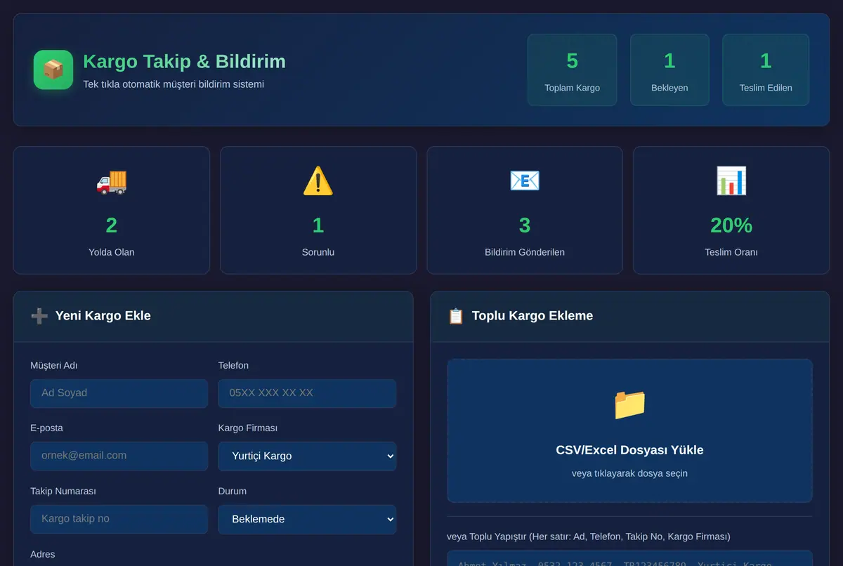 Tek Tıkla Kargo Takip ve Müşteri Bildirim Otomasyonu ekran görüntüsü 2