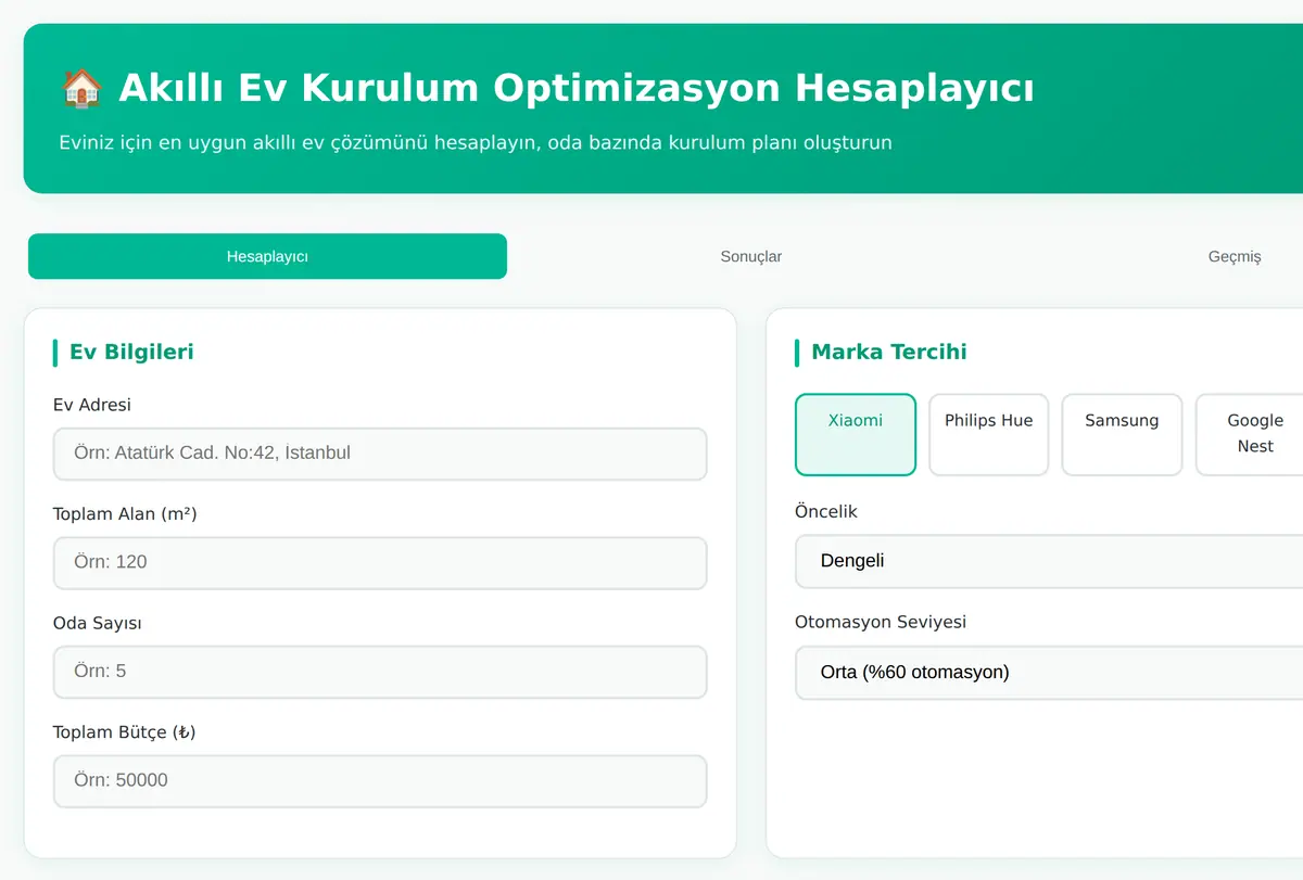 Akıllı Ev Kurulum Optimizasyon Hesaplayıcı ekran görüntüsü