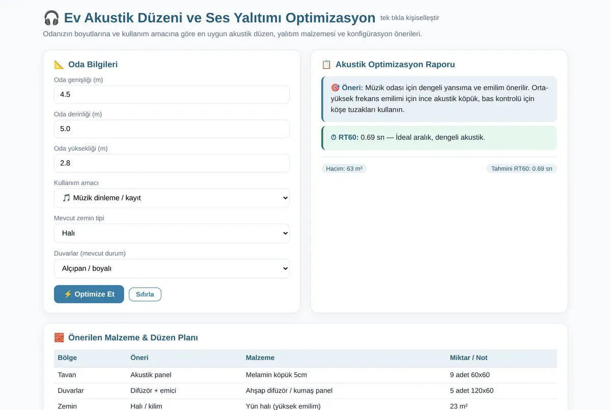 Ev Akustik Düzeni ve Ses Yalıtımı Optimizasyon ekran görüntüsü 2