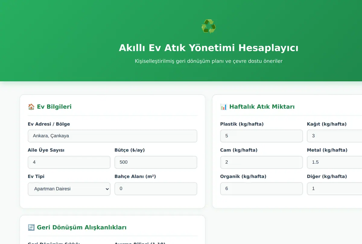 Akıllı Ev Atık Yönetimi Hesaplayıcı ekran görüntüsü