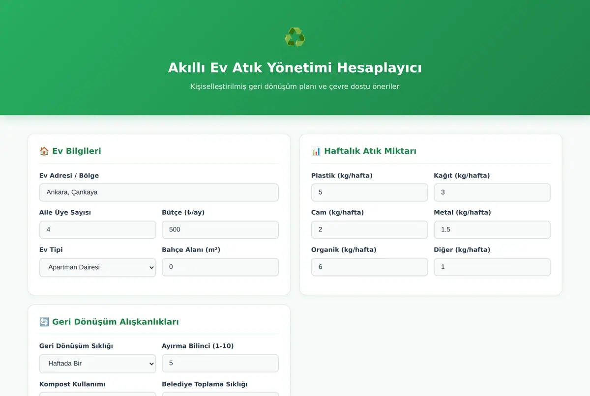 Akıllı Ev Atık Yönetimi Hesaplayıcı ekran görüntüsü 2
