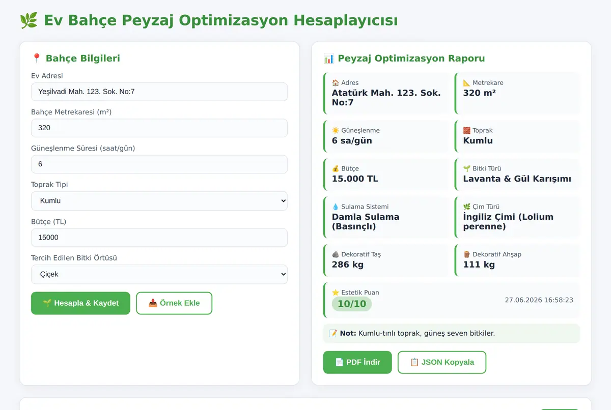 Ev Bahçe Peyzaj Optimizasyon Hesaplayıcısı ekran görüntüsü 2