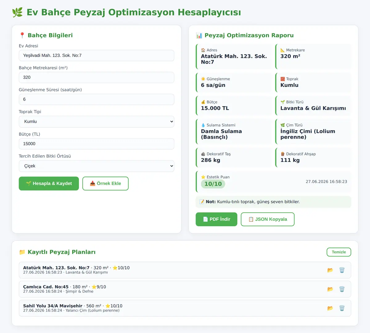 Ev Bahçe Peyzaj Optimizasyon Hesaplayıcısı ekran görüntüsü 3