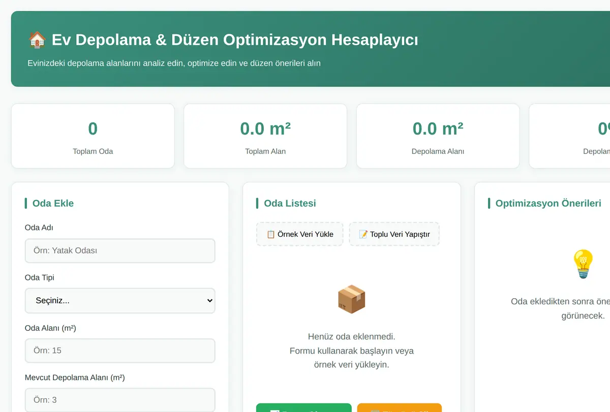Ev Depolama & Düzen Optimizasyon Hesaplayıcı ekran görüntüsü