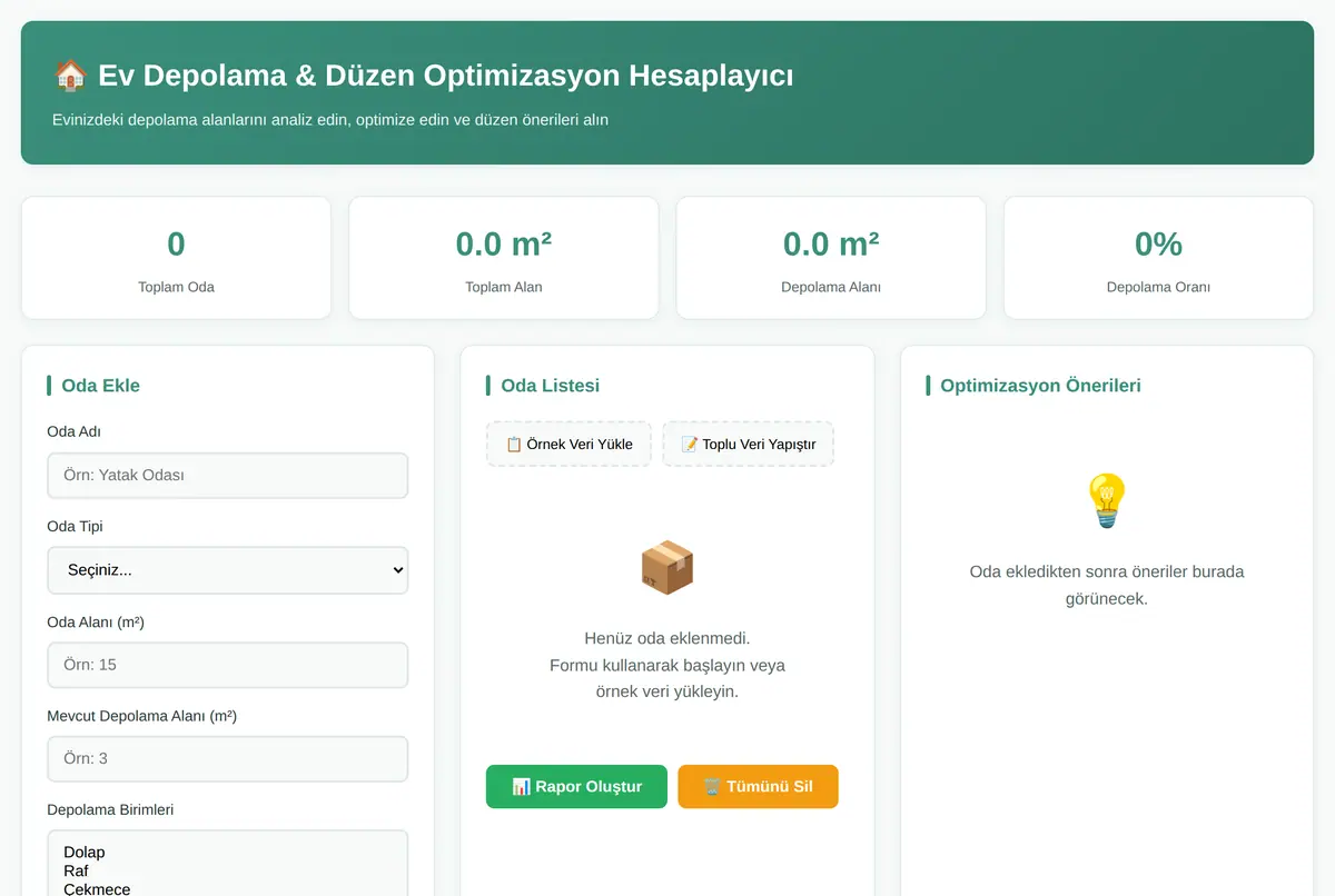 Ev Depolama & Düzen Optimizasyon Hesaplayıcı ekran görüntüsü 2