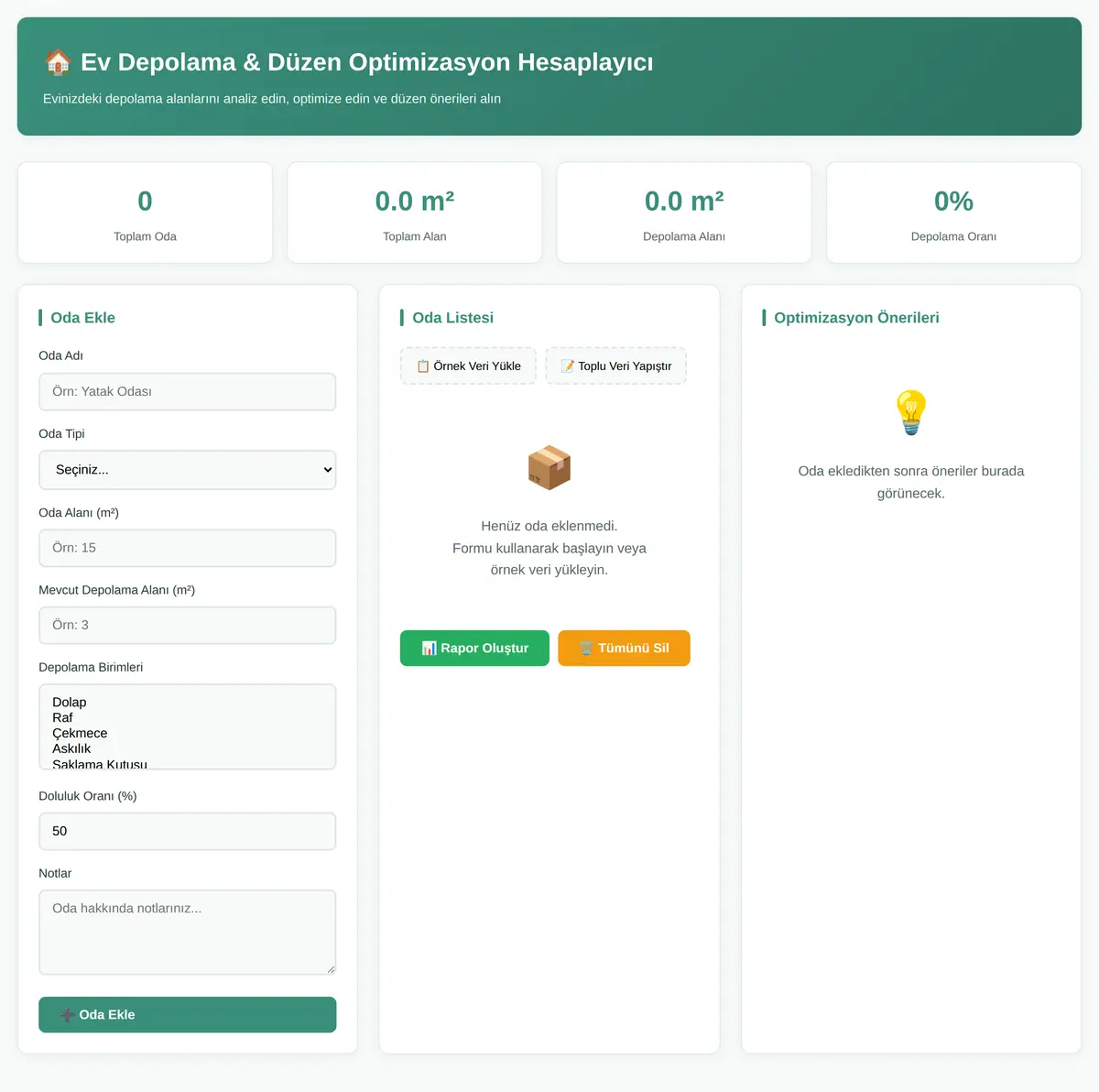Ev Depolama & Düzen Optimizasyon Hesaplayıcı ekran görüntüsü 3