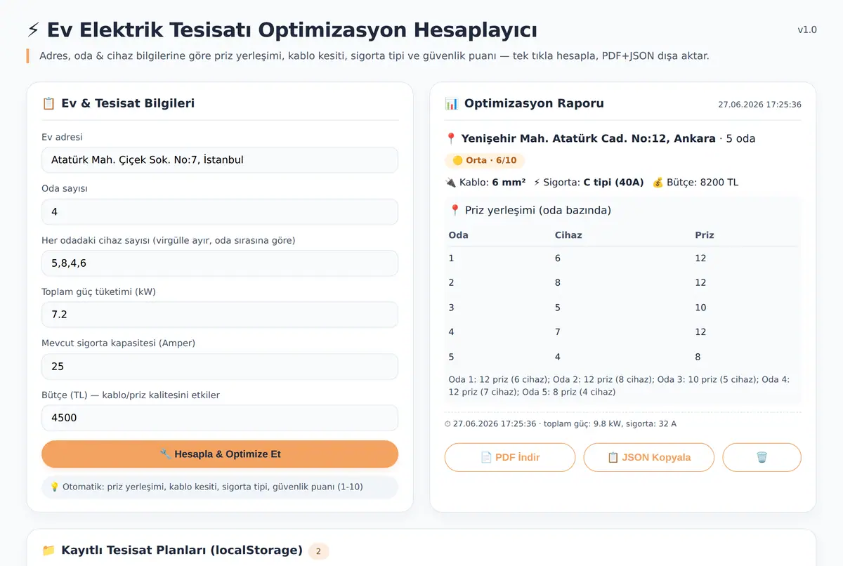 Ev Elektrik Tesisatı Optimizasyon Hesaplayıcı ekran görüntüsü 2