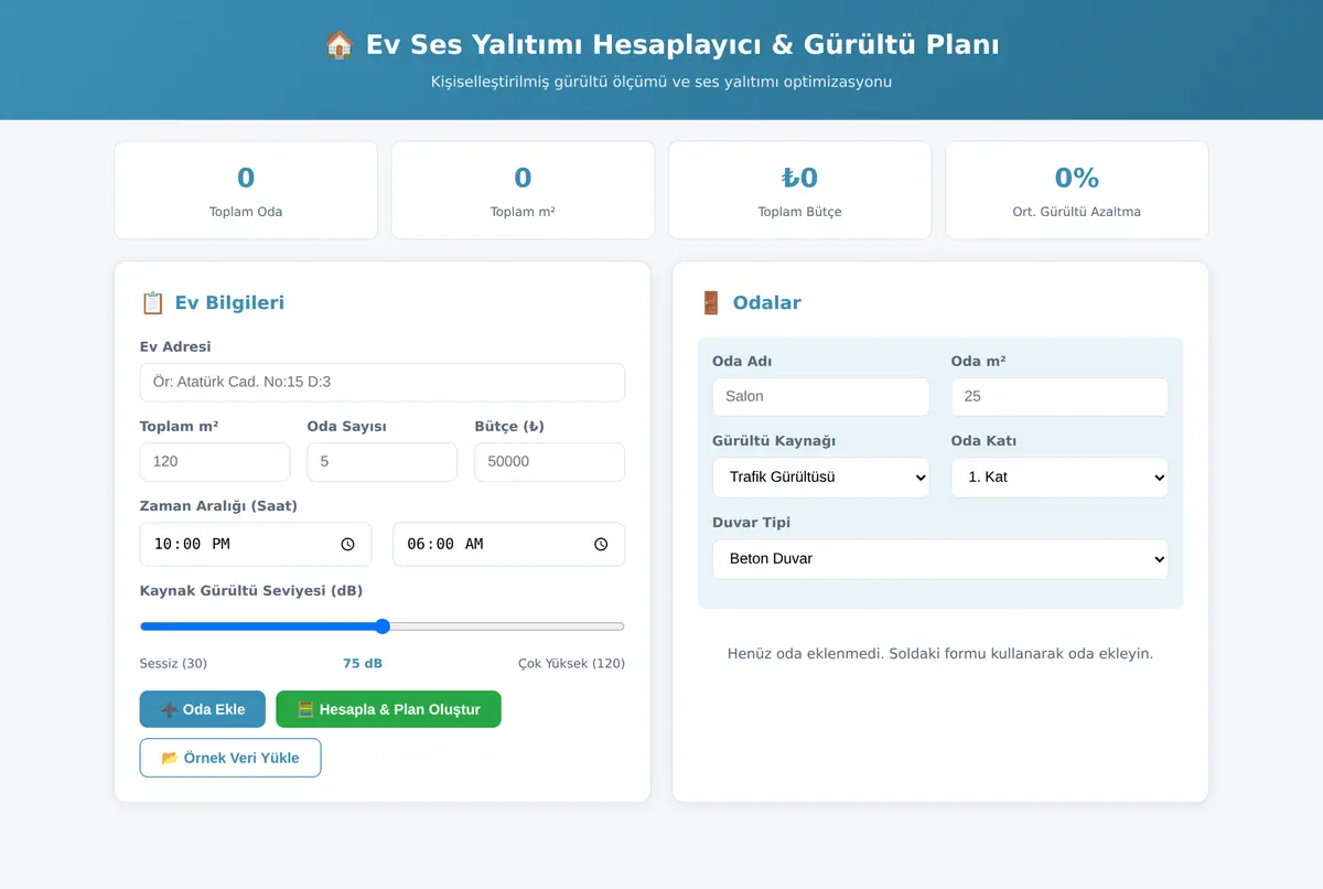 Ev Ses Yalıtımı Hesaplayıcı & Gürültü Planı ekran görüntüsü 2
