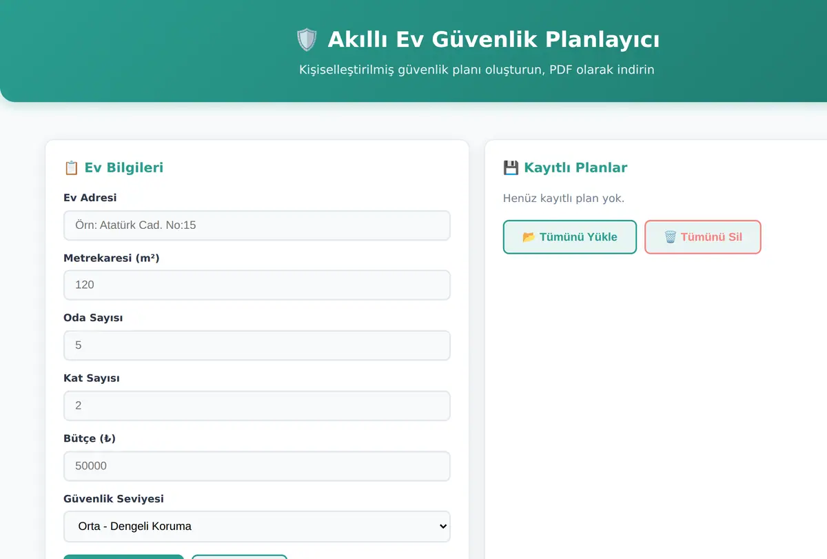 Akıllı Ev Güvenlik Planlayıcı Hesaplayıcı ekran görüntüsü