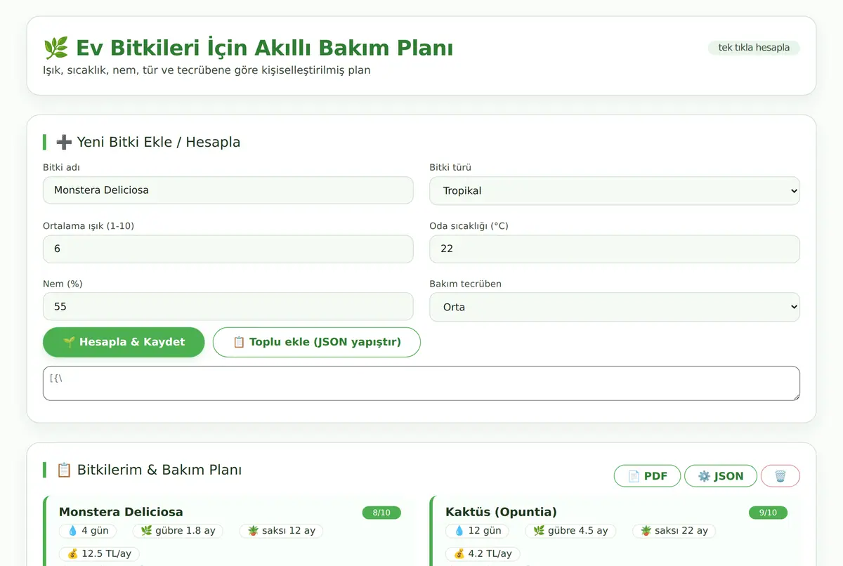 Ev Bitkileri İçin Akıllı Bakım Planı ekran görüntüsü 2
