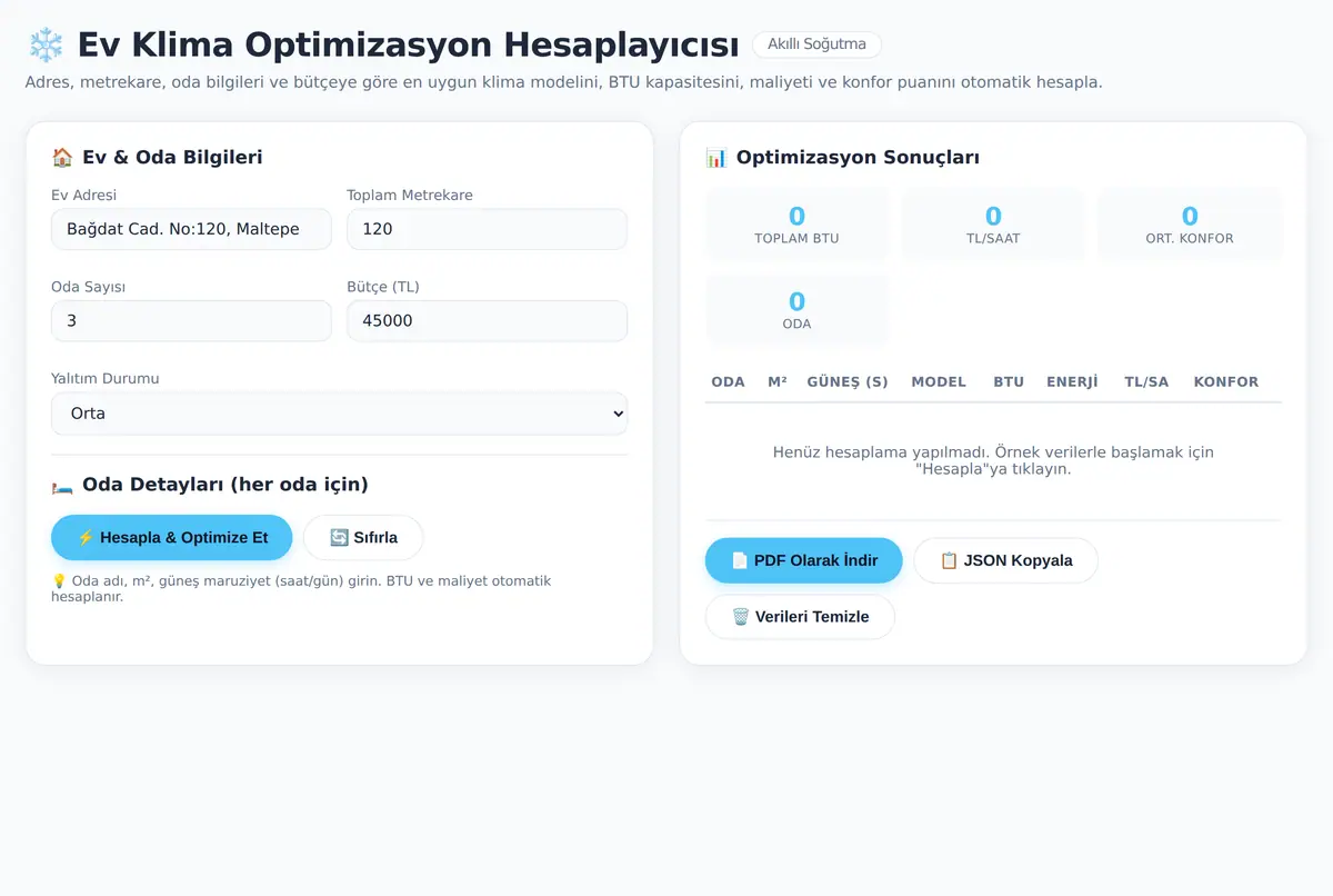 Ev Klima Optimizasyon Hesaplayıcısı - Akıllı Soğutma ekran görüntüsü 2