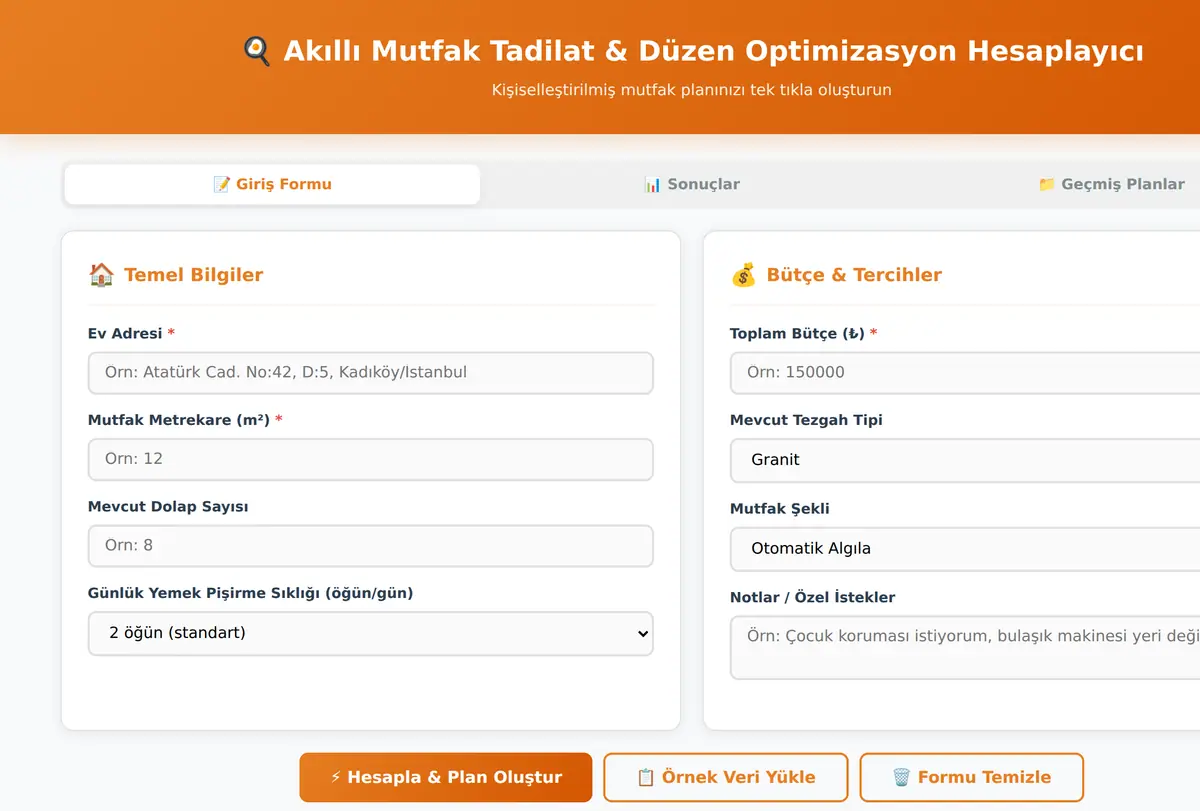 Akıllı Mutfak Tadilat & Düzen Optimizasyon Hesaplayıcı ekran görüntüsü