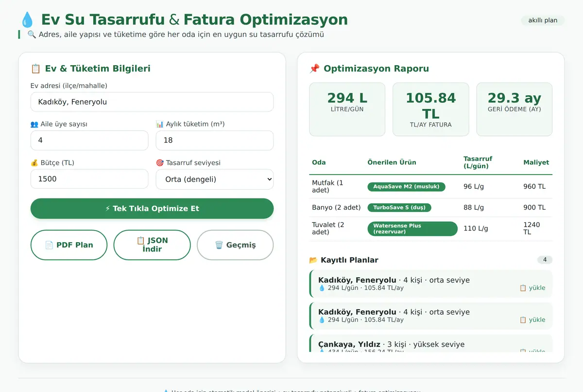 Ev Su Tasarrufu ve Fatura Optimizasyon Hesaplayıcı ekran görüntüsü 2