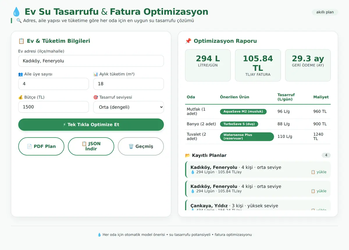 Ev Su Tasarrufu ve Fatura Optimizasyon Hesaplayıcı ekran görüntüsü 3